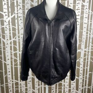 Calvin Klein Black Leather Bomber Jacket L